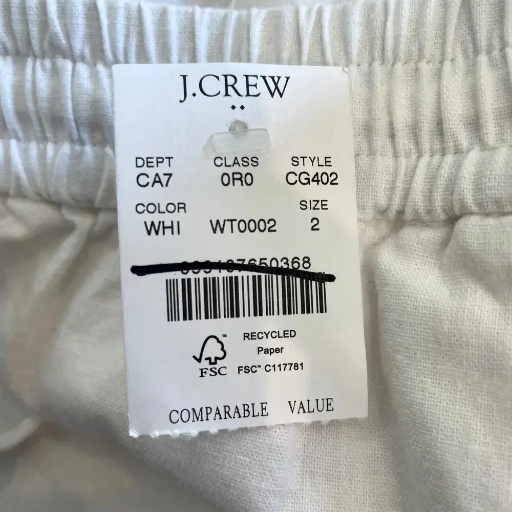 J.Crew Factory Linen Blend Slim Wide Leg Drawstring Pant Holiday CG402 White 2 - Picture 13 of 14